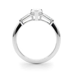 Pear Three Stone Diamond Engagement Ring Side View in Platinum or 18k Solid White Gold 