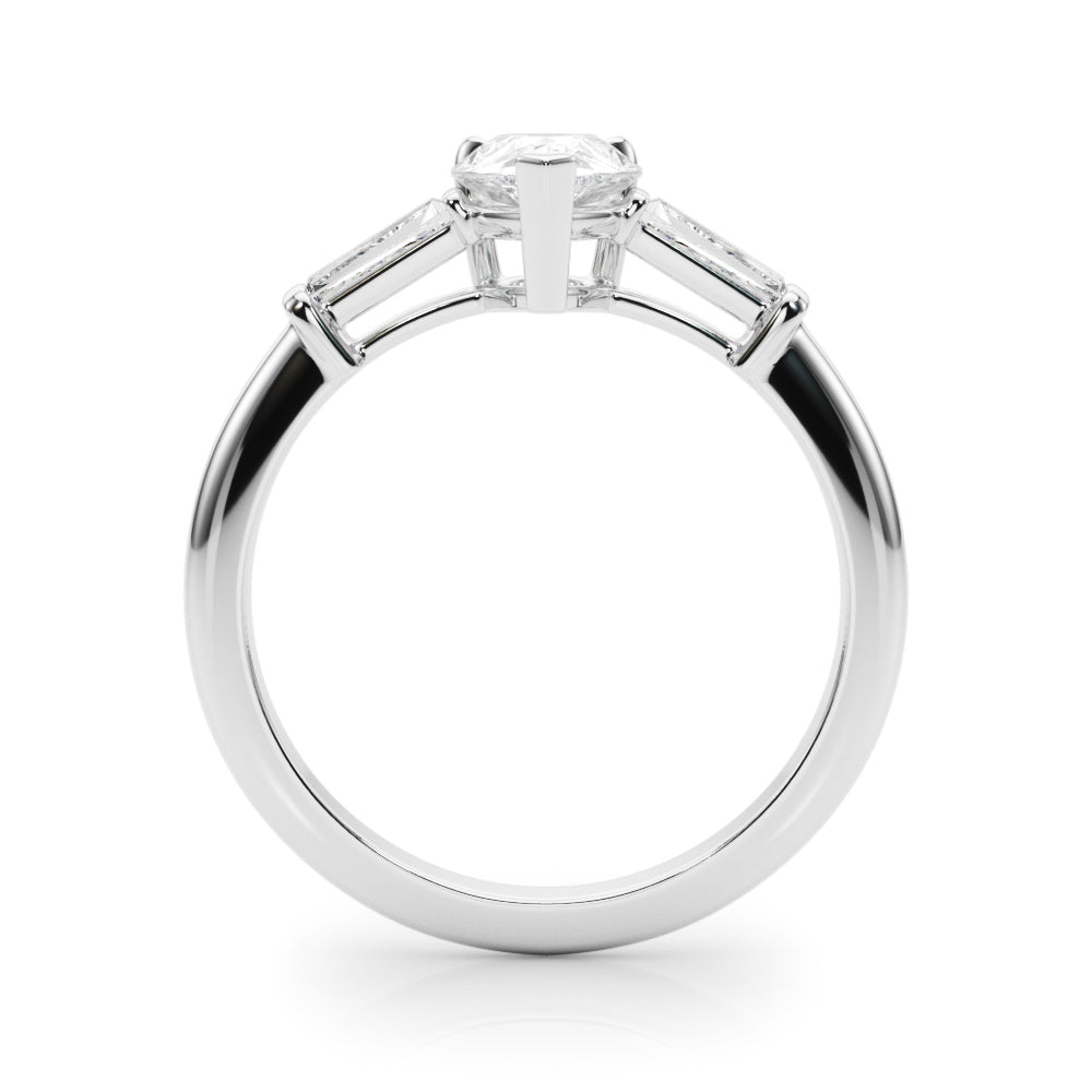 Pear Three Stone Diamond Engagement Ring Side View in Platinum or 18k Solid White Gold 
