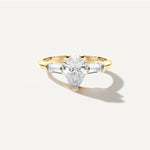 Pear Three Stone Diamond Engagement Ring Front View in 18k Solid Yellow Gold 