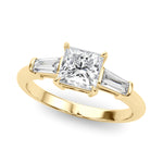 LUMEO Princess Three Stone Diamond Engagement Ring Front View in 18k Solid Yellow Gold 