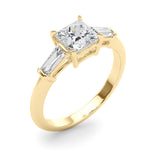 LUMEO Princess Three Stone Diamond Engagement Ring Angle View in 18k Solid Yellow Gold 