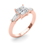 LUMEO Princess Three Stone Diamond Engagement Ring Angle View in 18k Solid Rose Gold 