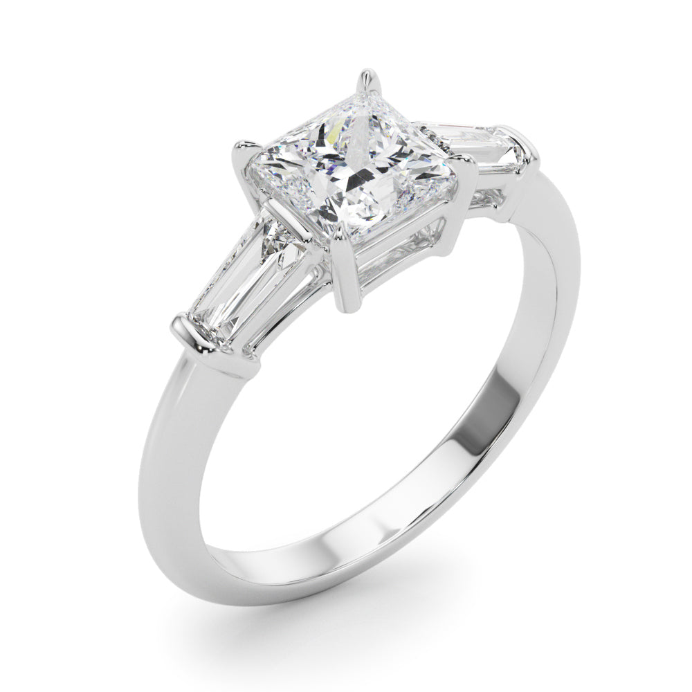 LUMEO Princess Three Stone Diamond Engagement Ring Angle View in Platinum 