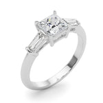 LUMEO Princess Three Stone Diamond Engagement Ring Angle View in Platinum 