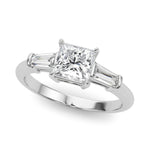 LUMEO Princess Three Stone Diamond Engagement Ring Front View in Platinum 