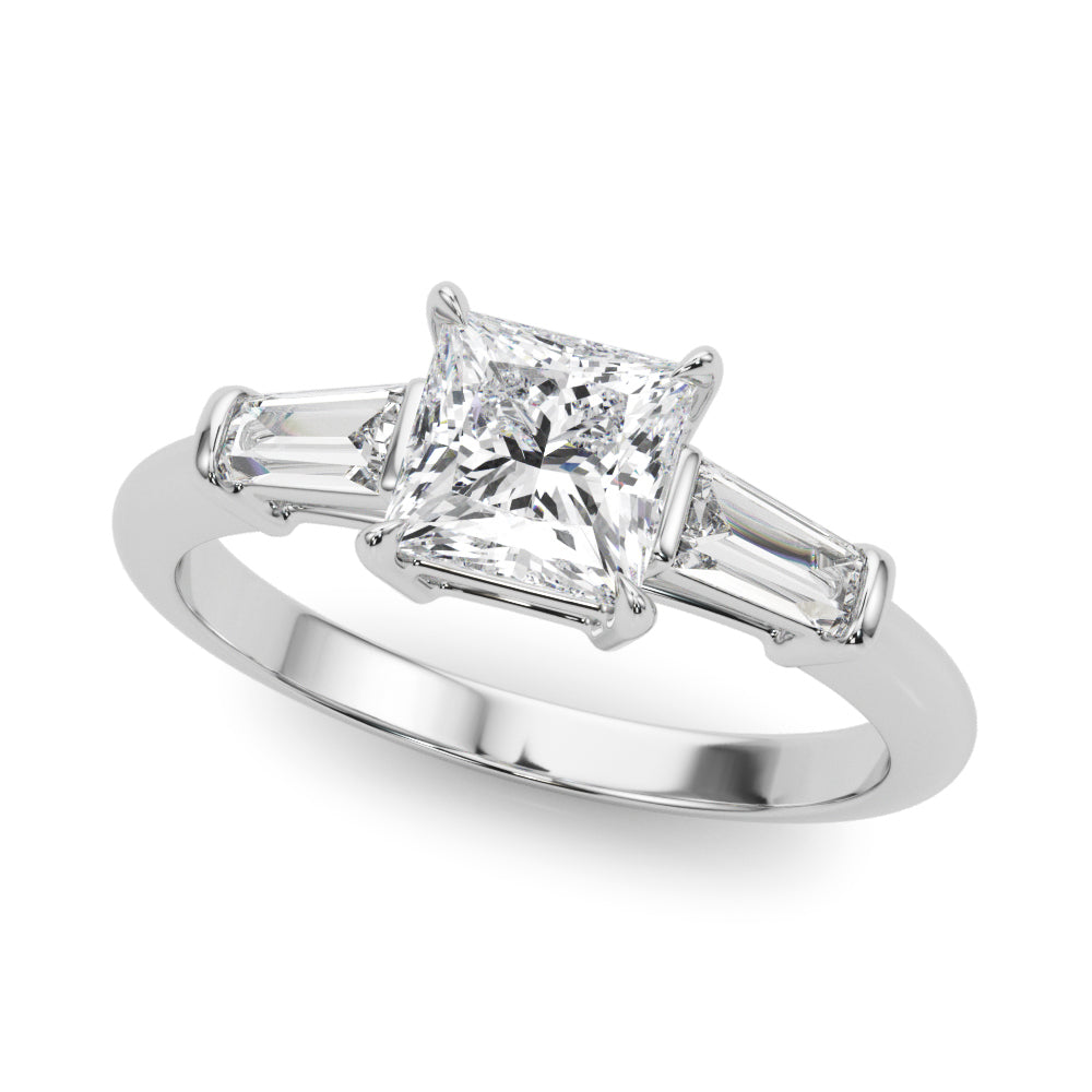 LUMEO Princess Three Stone Diamond Engagement Ring Front View in Platinum #platinum