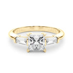 LUMEO Princess Three Stone Diamond Engagement Ring Set in 18k Solid Yellow Gold 