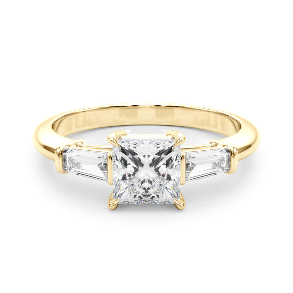 LUMEO Princess Three Stone Diamond Engagement Ring Set in 18k Solid Yellow Gold 