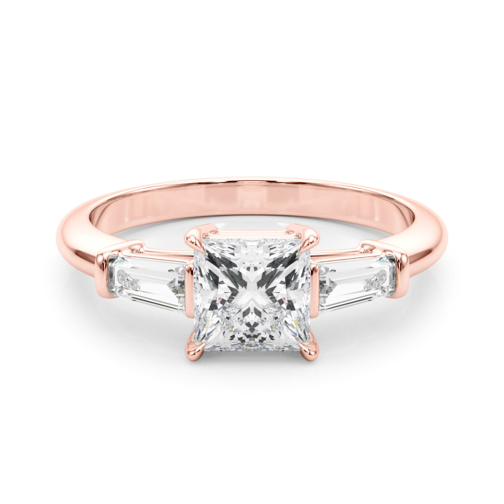 LUMEO Princess Three Stone Diamond Engagement Ring Set in 18k Solid Rose Gold 