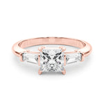 LUMEO Princess Three Stone Diamond Engagement Ring Set in 18k Solid Rose Gold 