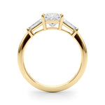 LUMEO Princess Three Stone Diamond Engagement Ring Side View in 18k Solid Yellow Gold 