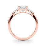 Princess Three Stone Diamond Engagement Ring Side View in 18k Solid Rose Gold 