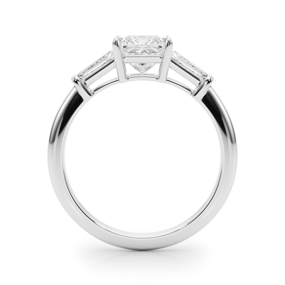 Princess Three Stone Diamond Engagement Ring Side View in Platinum or 18k Solid White Gold 