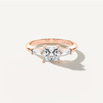 Princess Three Stone Diamond Engagement Ring Front View in 18k Solid Rose Gold 