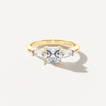 Princess Three Stone Diamond Engagement Ring Front View in 18k Solid Yellow Gold 