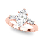 LUMEO Marquise Three Stone Diamond Engagement Ring Front View in 18k Solid Rose Gold 
