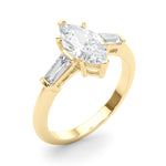 LUMEO Marquise Three Stone Diamond Engagement Ring Angle View in 18k Solid Yellow Gold 