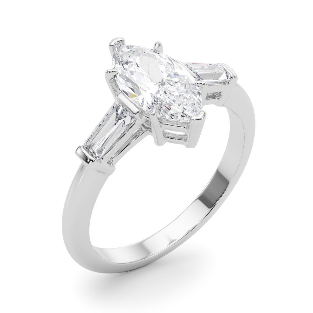 LUMEO Marquise Three Stone Diamond Engagement Ring Angle View in Platinum 