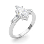 LUMEO Marquise Three Stone Diamond Engagement Ring Angle View in Platinum 