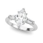 LUMEO Marquise Three Stone Diamond Engagement Ring Front View in Platinum 