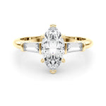 LUMEO Marquise Three Stone Diamond Engagement Ring Set in 18k Solid Yellow Gold 