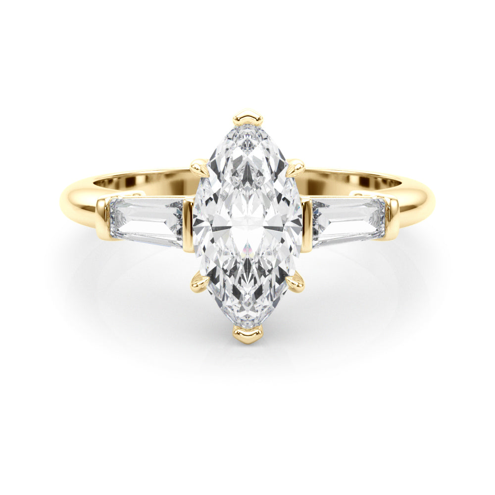 LUMEO Marquise Three Stone Diamond Engagement Ring Set in 18k Solid Yellow Gold 