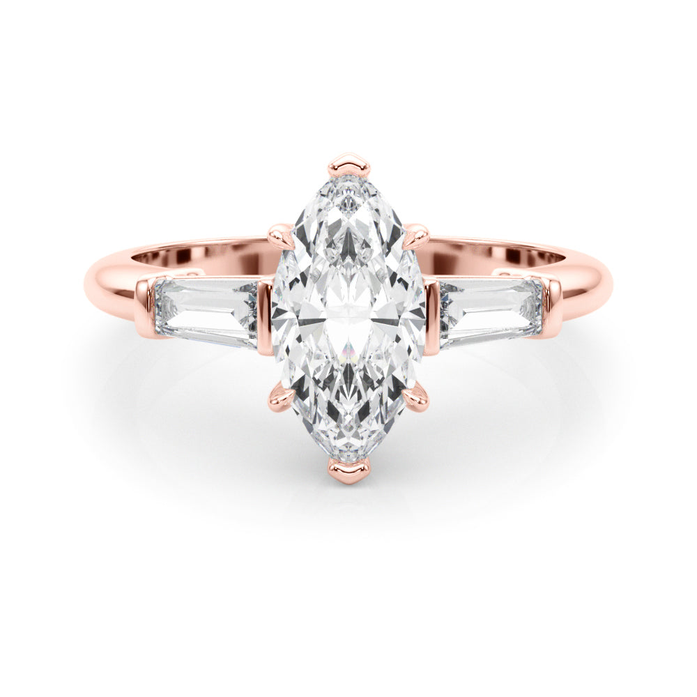LUMEO Marquise Three Stone Diamond Engagement Ring Set in 18k Solid Rose Gold 