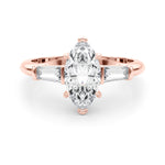 LUMEO Marquise Three Stone Diamond Engagement Ring Set in 18k Solid Rose Gold 