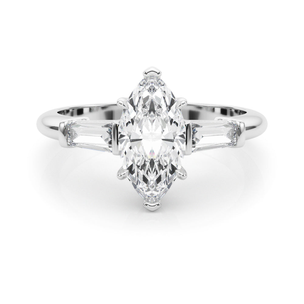 LUMEO Marquise Three Stone Diamond Engagement Ring Set in Platinum 