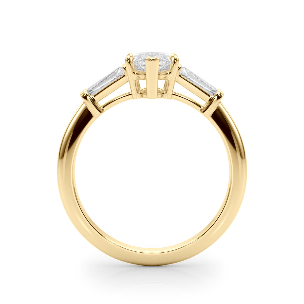 LUMEO Marquise Three Stone Diamond Engagement Ring Side View in 18k Solid Yellow Gold 