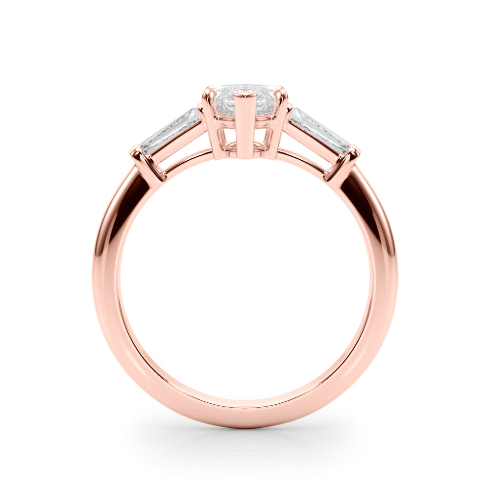 LUMEO Marquise Three Stone Diamond Engagement Ring Side View in 18k Solid Rose Gold 