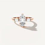 Marquise Three Stone Diamond Engagement Ring Front View in 18k Solid Rose Gold 
