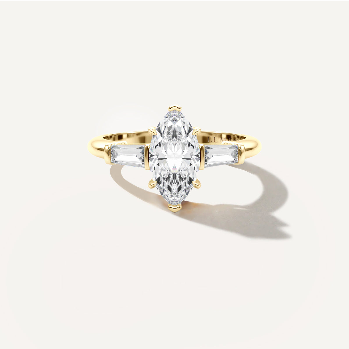 Marquise Three Stone Diamond Engagement Ring Front View in 18k Solid Yellow Gold #18k-solid-yellow-gold_Marquise