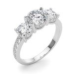 LUMEO Round Three Stone Diamond Engagement Ring Angle View in Platinum 