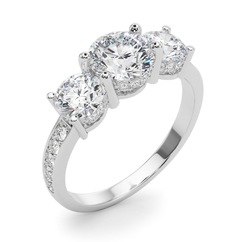 LUMEO Round Three Stone Diamond Engagement Ring Angle View in Platinum 