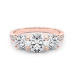 LUMEO Round Three Stone Diamond Engagement Ring Set in 18k Solid Rose Gold 