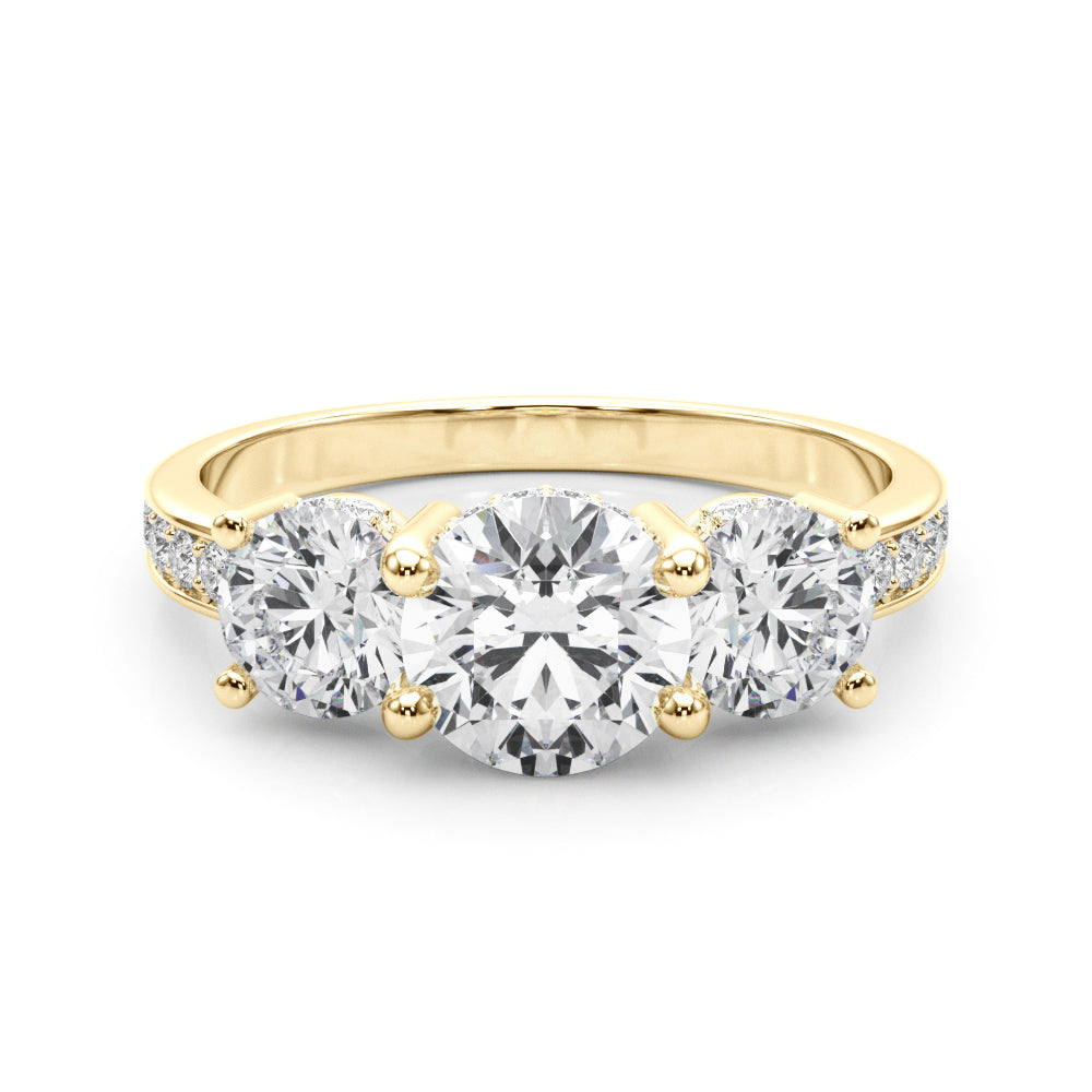 LUMEO Round Three Stone Diamond Engagement Ring Set in 18k Solid Yellow Gold 