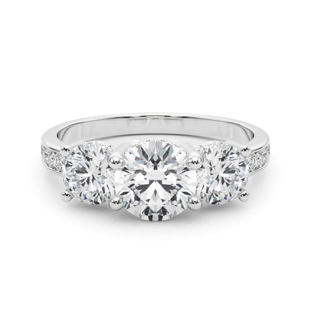 LUMEO Round Three Stone Diamond Engagement Ring Set in Platinum 