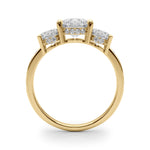 LUMEO Round Three Stone Diamond Engagement Ring Side View in 18k Solid Yellow Gold 