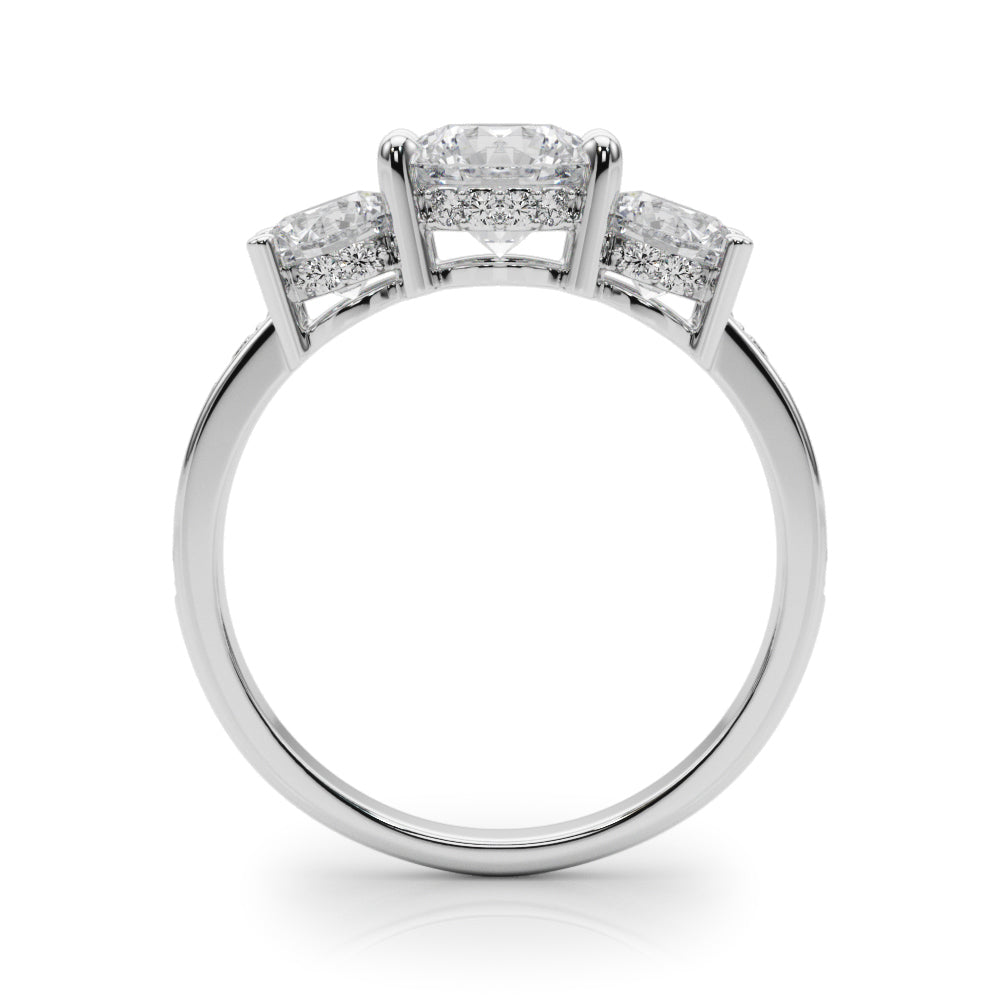 LUMEO Round Three Stone Diamond Engagement Ring Side View in Platinum 