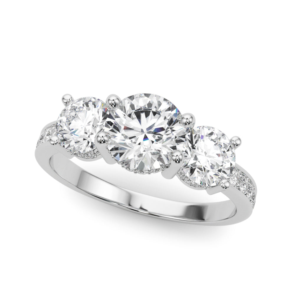 LUMEO Round Three Stone Diamond Engagement Ring Front View in Platinum 