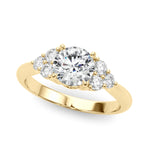 LUMEO Round Three Stone Diamond Engagement Ring Front View in 18k Solid Yellow Gold 