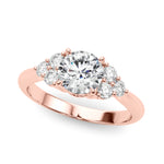 LUMEO Round Three Stone Diamond Engagement Ring Front View in 18k Solid Rose Gold 