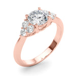 LUMEO Round Three Stone Diamond Engagement Ring Angle View in 18k Solid Rose Gold 