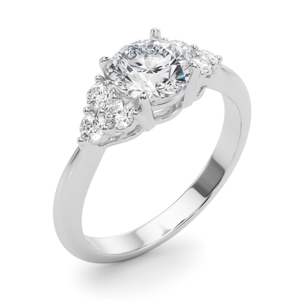 LUMEO Round Three Stone Diamond Engagement Ring Angle View in Platinum 