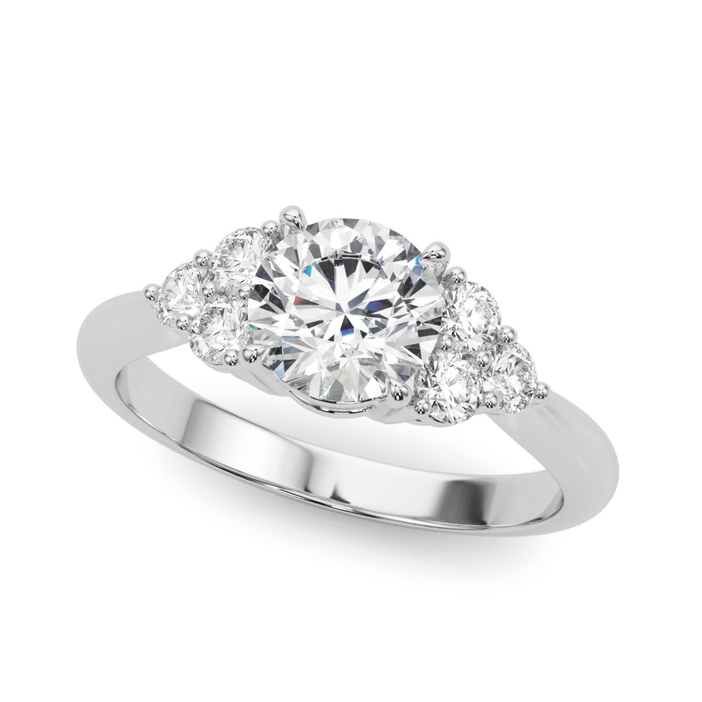 LUMEO Round Three Stone Diamond Engagement Ring Front View in Platinum 