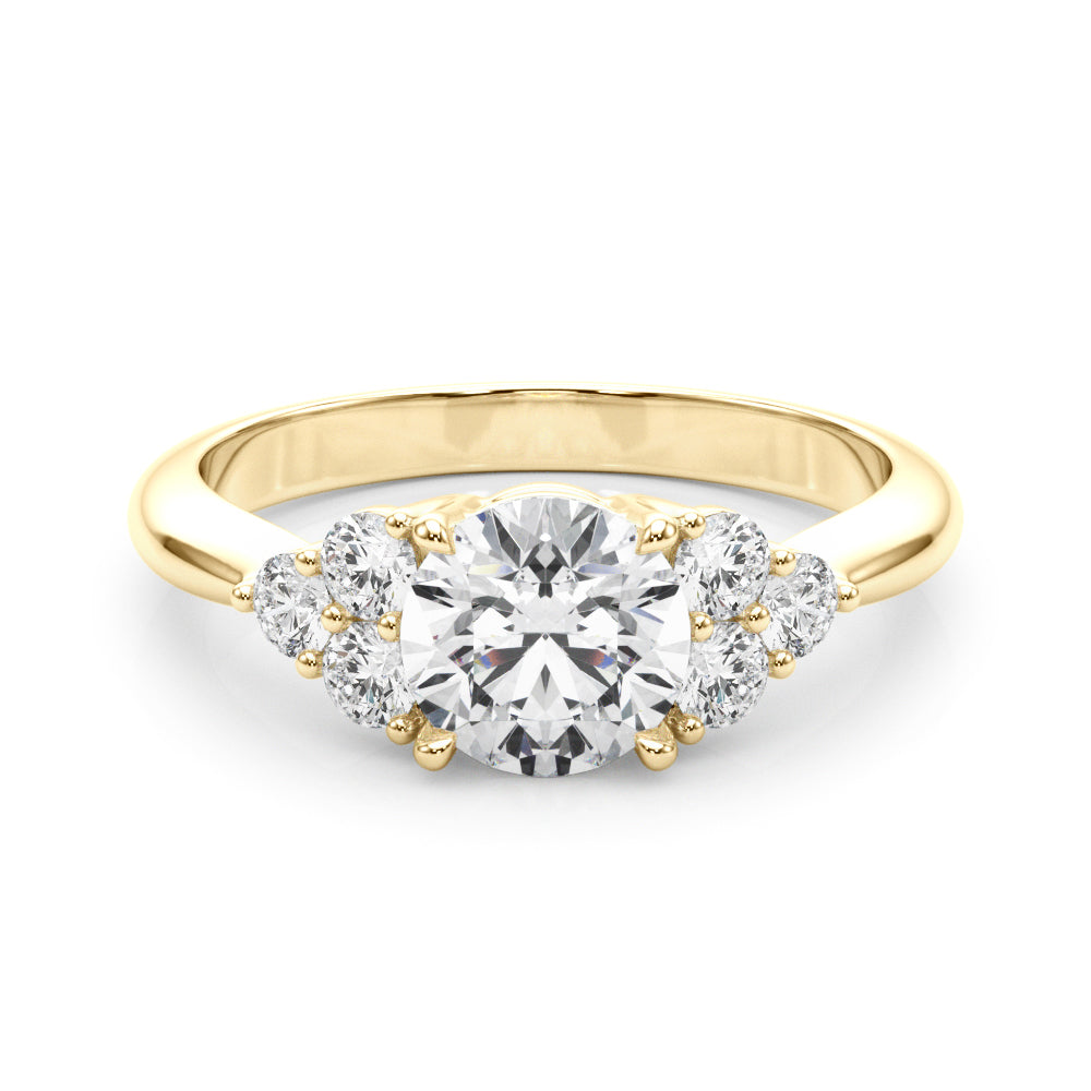 LUMEO Round Three Stone Diamond Engagement Ring Set in 18k Solid Yellow Gold 