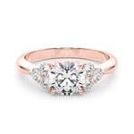 LUMEO Round Three Stone Diamond Engagement Ring Set in 18k Solid Rose Gold 