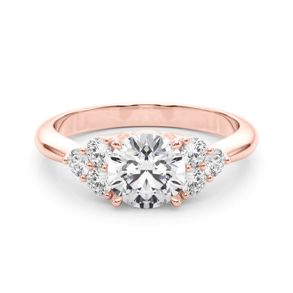 LUMEO Round Three Stone Diamond Engagement Ring Set in 18k Solid Rose Gold 