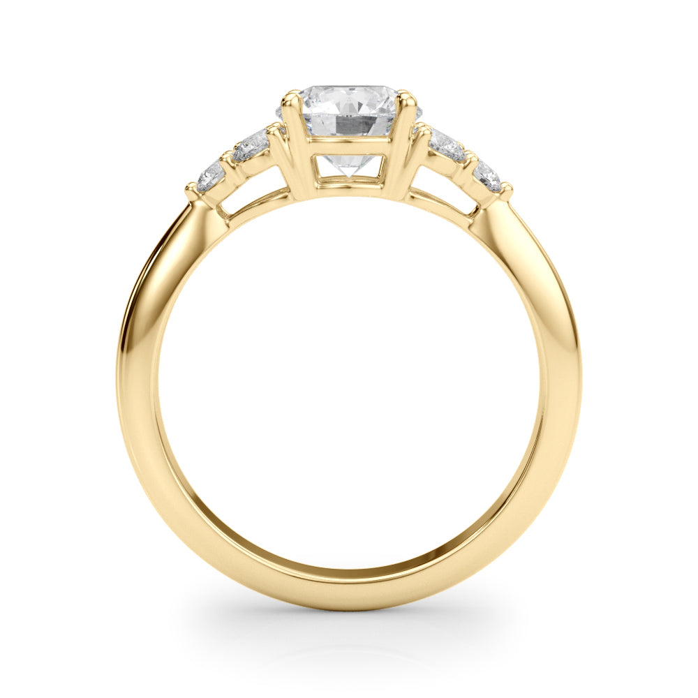 LUMEO Round Three Stone Diamond Engagement Ring Side View in 18k Solid Yellow Gold 